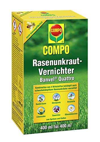 Compo Rasenunkraut-Vernichter Banvel Quattro (Nachfolger Banvel M), Bekämpfung von schwerbekämpfbaren Unkräutern im Rasen, Konzentrat, 400 ml (400 m²) - 1