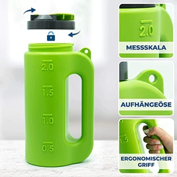 Housekeeps Handstreuer, ganzjährig einsetzbares Streugerät für Dünger, Rasensamen, Splitt & Streusalz, Ganzjahresstreuer mit gleichmäßigem Fächerauslauf-Verteiler, Garten Saatgutverteiler, 2 l - 5