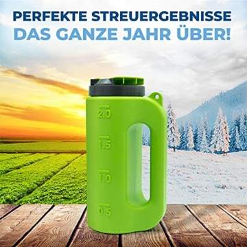 Housekeeps Handstreuer, ganzjährig einsetzbares Streugerät für Dünger, Rasensamen, Splitt & Streusalz, Ganzjahresstreuer mit gleichmäßigem Fächerauslauf-Verteiler, Garten Saatgutverteiler, 2 l - 7