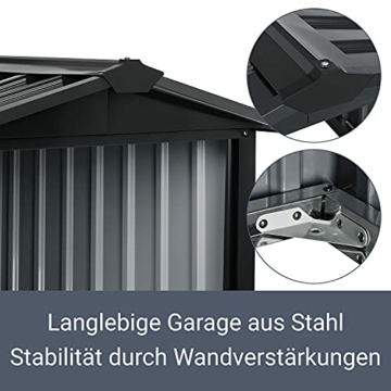 Juskys Metall Mähroboter Garage mit Satteldach - 86 × 98 × 63 cm - Sonnen- & Regenschutz für Rasenmäher — anthrazit - Rasenroboter Carport - 4