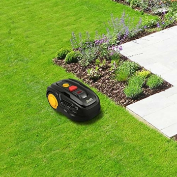 LANDXCAPE Mährobot LX799 für bis zu 300m² & 25% Steigung Automatischer Rasenmäher mit Seitenlast-Digitalanzeige 3-Messer-Schneid-/Mulchsystem Stoßerkennung Vernetzter Garten Roboter Schwarz/Organge - 2