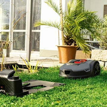 Scheppach Mähroboter RLM500W bis zu 500 qm² | 18cm Schnittbreite | 20-60 mm Schnitthöhe | Regensensor | WiFi & BT | App gesteuert | 35% Steigung | inkl. Station, 9 Messer, 100m Kabel & 130 Bodenhaken - 6