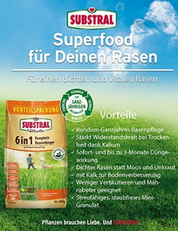 Substral Naturen 6in1 Komplett Rasendünger, mit Sofort und Langzeitwirkung mit Extra Kalk und Kalium, 270 m², 20 kg - 7