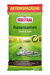 Substral Rasensamen Sport und Spiel, strapazierfähige Rasensaat-Mischung mit Grünfärbung gegen Vogelfraß, 2kg, 100m² - 1